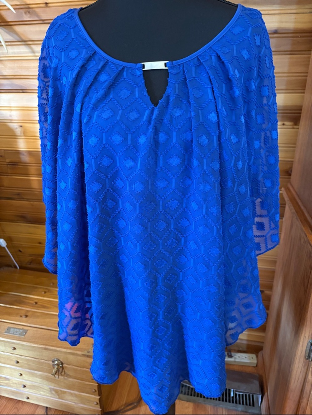 Notations Cobalt Blue Textured Keyhole Tunic